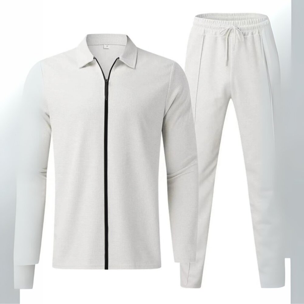 Men's White Zip Up Top & Pants Outfit Set